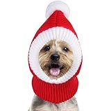 Weihnachtsmütze Hunde, Gestrickte Hundemütze, Hochelastische Strickmütze mit Bommel für Kleine und mittelgroße Hunde und Katzen