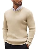 COOFANDY Strickpullover Herren Feinstrick Pullover Rundhals Sweater Pullover Schmale Ribbed Basic Langarmshirt Modern Fit Stilvoller Pulli Cremebeige L