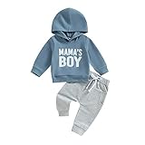 Geagodelia Baby Jungen Kleidung Outfit Babykleidung Set Langarm Kapuzenpullover Top + Hose Neugeborene Weiche Babyset Zweiteiler Patchwork (A1 - Blau & Grau, 6-12 Monate)