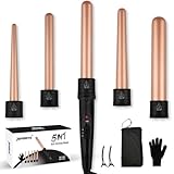 5 in 1 Lockenstab Set - janelove 10-32mm Keramik Lockenstab mit Verschiedenen Aufsätzen für Große und Kleine Locken, 2 Einstellbare Temperatur Lockenwickler Kit mit Handschuhe & Nylontasche (Roségold)