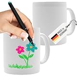 Weiße Tassen zum Bemalen 2er Set | Spezielle Maloberfläche zum Tasse selbst gestalten | Ideal haftende Oberfläche für Porzellanstifte oder Buntstifte - Tasse zum bemalen ohne verschmieren