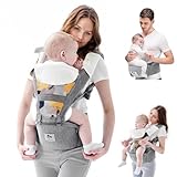 Bellababy Babytrage, All-In-One Babytrage für Neugeborene ab Geburt, Babys & Kleinkinder (0-36Monate), verstellbarer Sitz, Baby-Tragetasche 3 Trage Positionen(Grau)