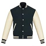 Sledwise Varsity Jacket Baseball Letterman Jacke - Wolle und Leder Premium Qualität Unisex Basketball Jacke, Waldgrün/Creme, XXL