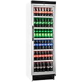 MBH - Vertikale weiße Ausstellungskühlvitrine 358 Liter mit Glastür für die Gastronomie. Gekühlter Flaschenkühlschrank für Getränke.