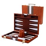 Backgammon Holz Set, 15 Zoll Klassisches Backgammon Koffer, 2 Spieler Brettspiel, Tragbares Reise Backgammo Strategie Spiel Set für Erwachsene Kinder (15 Zoll, Braun)