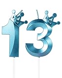 Blaue Geburtstagskerzen, Zahl 13, Happy 13th Birthday, Tortenaufsatz, 3D-Krone, Zahlenkerze, Geburtstagskerze, Geburtstagskerze, 13 Kerzen, Geburtstag, Jungen, Mädchen, Geburtstagsdekorationen, Blau,