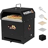 PIZZELLO Outdoor-Pizzaofen 4 in 1 holzbeheizter, abnehmbarer 2-Schicht-Außenofen mit Pizzastein, Pizzaschale, Deckel, Grillrost, Pizzello Gusto