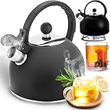 Retoo Wasserkocher Wasserkessel Induktion 1.5L, Teekessel für Induktion Schwarz Edelstahl Pfeifkessel Tea Kettle mit Griff für GlasKeramikherd, Gas für Alle Herdarten Elektroherd für Tee Kaffee
