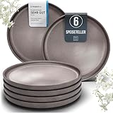 Steingut Teller groß 6 Pers. Hochwertiges Urban Style TEST SEHR GUT Speiseteller Set - Spülmaschinen-, Mikrowellen- und Kratzfest - Stylisches Essteller Set - Pure Living in matt Grau-braun