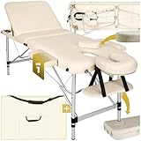 tectake Massageliege 3 Zonen, Massagetisch, Massageliege klappbar, höhenverstellbare Aluminium Massageliege, Massagebett tragbar inkl. Zubehör, Alu-Kopfstütze, Armlehne und Tragetasche - beige