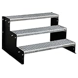SRM Design 3 Stufen Standtreppe Wangentreppe Gitterrosttreppe Außentreppe Industrietreppe Modell 2 schwarz 18 cm Stufenhöhe 60 cm Breite 54 cm Höhe ohne Geländer