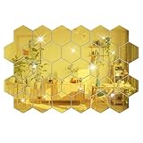 12 dreidimensionale sechseckige Acryl-Spiegel für kreative Wanddekor-Lösungen (Gold)