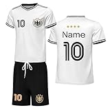 YuanDiann Personalisiertes Deutschland Fußball Shirt + Shorts – Für Kinder, Jugendliche & Erwachsene – Mit Namen & Nummer – Atmungsaktiv Fussball Fans Trikot Geschenk Weiß