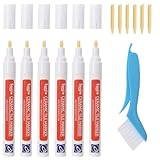 6 Tiles Grout Pen, Fugenstift Weiß, Wasserdichter Und Feuchtigkeitsbeständiger Fugenstift, Wandmörtel Reparatur Stift Mit Stiftspitze und 1 Reinigungsbürste für Badezimmer, Küche, Veranda, Terrasse