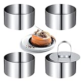 HOLEMZ Mini-Kuchenring Formen Edelstahl Runde Mousse-Ring-Set 8cm Durchmesser mit Presse Heber Verdickte Backen Werkzeug für Gebäck Nachtisch 4 Stücke