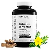 Tribulus Terrestris 2250 mg. 180 vegane Kapseln für eine 2-monatige Kur. Natürlicher Extrakt mit 90% Saponinen mit hohem Wirkstoffgehalt. Hergestellt von HIVITAL