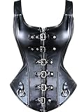 KUOSE Damen Vollbrust Lackleder Korsett Corsagentop Bustier Korsage Shirt, Schwarz, EUR(36-38)L