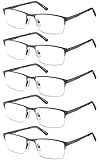 EYECEDAR Amcedar 5 stuks Lesebrille Herren Quadratischer Rahmen Metall Grau Edelstahl Material Federscharniere Enthalten Lesebrille 2.00