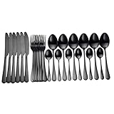 CRBUDY Besteck-Sets, Edelstahl-Geschirr, goldenes Besteck, modernes Gabel-Messer-Set, schwarzes goldenes Küchenbesteck, 24-teiliges Tafelservice, Geschirr-Besteck-Set, Gold, 6 Sets (schwarz, 6 Sets)