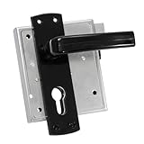 INTRA-TEC Kastenschloss für Profilzylinder – für Gartentore & Kellertüren, Dorn 60 mm, Entfernung 55 mm, DIN L/R, verzinkt, schließende Falle, zweitourig mit Drücker und Schild, Edelstahlstulpe