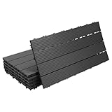 ISOISL 6er Set WPC Terrassenfliesen, 30x60cm Balkonfliesen Klickfliesen, WPC Fliesen für 1m², Bodenbelag mit Drainage, Terrassendielen Wasserfest Korrosionsbeständig, für Balkon Terrasse, Anthrazit