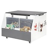 ONVAYA® Spielzeug Truhe | mit praktischen Hängetaschen | Soft-Close-Deckel für mehr Sicherheit | Spielzeugkiste mit Rollen | 70 Liter Stauraum