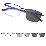 GSKFXJ Herren Photochrome Sonnenbrille, Leichte Brille aus Metall Lesehilf Intelligenter Zoom Nah und Fern Dual-Use Unisex Reader(+2.0)