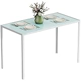 HOMCOM Esstisch 120 x 60 cm Küchentisch für 4 Personen Esszimmertisch mit Tischplatte aus Hartglas moderner Tisch für Küche, Esszimmer Wohnzimmer Weiß