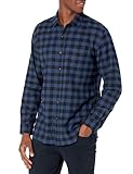 Amazon Essentials Herren Langarmhemd aus Flanell (in Übergröße erhältlich), Blau Schwarz Buffalokaros, XL