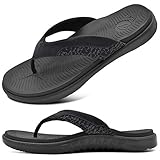 ONCAI Herren Flip Flops Sommer Sport Dusch Schwimmbad Strand Männer Zehentrenner Sandalen Badelatschen Mit Orthopädie Arch Support Gummifußbett Schwarz Größe 48