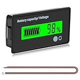 VooGenzek Batteriekapazitäts Voltmeter Monitor, Universelle Blei-Säure-Lithium Batterie-Status-Anzeige Tester Voltmeter Monitor, LCD-Display, DC 12V 24V 36V 48V 60V 72V Batteriemessgerät, Grün Licht