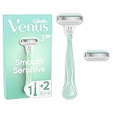 Gillette Venus Smooth Sensitive Damenrasierer mit wiederverwendbarem Handstück 2 Ersatzklingen