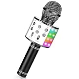 Karaoke Mikrofon Kinder,Drahtloses Bluetooth Mikrofon mit LED,Geschenke Mädchen Teenager Mädchen Jungen, Tragbares Karaoke Maschine zum Singen,KTV Lautsprecher Recorder für Smartphone PC（Schwarz）