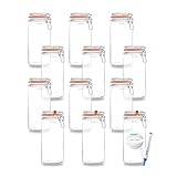 BAUER Flaschenbauer - 12 -teiliges Set Drahtbügel-Vorratsgläser 1550ml, geeignet als Einmach- und Fermentierglas, zur Aufbewahrung, zum Befüllen, Drahtbügelgläser Inklusive Etiketten - Made in Germany