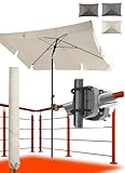 4smile Sonnenschirm Balkon SunnyShade, 3-in-1 SET, Beige - UPF 50+ Sonnenschirm rechteckig 200 x 125 cm + Sonnenschirmhalter Balkongeländer + Sonnenschirmhülle - Sonnenschutz Balkon