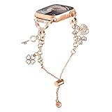 HAYONLIY Metall-Bling-Armbänder, kompatibel mit Apple Watch, 42 mm, 38 mm, 40 mm, 41 mm, elegantes X-förmiges Diamantarmband mit niedlichen Anhängern, für iWatch Serie 10, 9, 8, 7, 6, 5, 4, 3, 2, 1