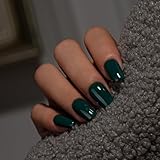 KQueenest Press on Nails Kurz Mittel – Sheer Dunkelgrün Nägel zum Aufkleben mit Kleber, Einfarbig Eckig Fake Nails Smaragd, Sarg Künstliche Nägel Set für Frauen & Mädchen, 28 Stück
