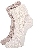 KB Socken Alpakasocken Wintersocken Wollsocken Alpakawolle mit Umschlag Damen 2 Paar (39-42, Weiß/Braun)