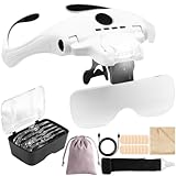 RDDAIPE Lupenbrille mit Licht, USB Ladung Kopfbandlupe mit 4 Led Licht und 2 Einstellbarer Helligkeit Lupenbrille für Brillenträger, Stirnlupe für Diamond Painting, Juweliere Bastel Lesen, Modellbau