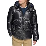 Tommy Hilfiger Herren Glänzender gesteppter Puffer aufgesetztem Logo Jacke, Schwarz, M
