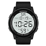 Damen Analog Quarz Armbanduhr mit Edelstahlarmband LuxusDigitale LED-Handgelenk Sport Luxusuhr militärische wasserdichte Herrenuhr Armbanduhren Für Vintage (Black, One Size)