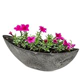 Ovale Pflanzschale für draußen - große Schiff Deko-Schale in schwarzer Stein-Optik als Blumen-Topf Pflanztopf - 55 cm Jardiniere für Garten Balkon oder Friedhof als Grab-Schmuck