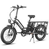 Fafrees Longtail E-Bike 20 * 3.0 Zoll, E-Lastenrad 250W 25km/h, ebike Damen 12Ah*2 Akku, E-Fahrrad 75N.m Reichweite 100-140km, Tragkraft 200kg (Standard, Schwarz)
