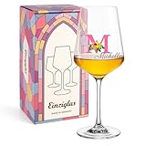 glastal Leonardo Puccini Weinglas Personalisiertes Rotweinglas 560ml mit Namens & Monogramm - Florale Initialen - Geburtstag Weihnachten Geschenk für Weinliebhaber