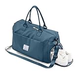 Sporttasche & Reisetasche für Damen und Herren, Tasche für Sport Fitness mit Schuhfach Nassfach, Sport Travel Bag Weekender mit Trolleyhülle, Wasserdicht Trainingstasche Gym Bag Blau