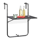 Relaxdays Balkonhängetisch klappbar, 3-Fach höhenverstellbar, Rattan-Optik, wetterfest, Tisch BxT 59,5 x 36 cm, schwarz