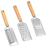 FELTECHELECTR 3 Stück Mehrzweck Reibe aus Edelstahl mit Holzgriff Ergonomische Gemüsereibe für Karotten Kartoffeln und Käse Kompakt und Rutschfest für Küche Haushalt
