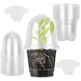 12 Stück Anzuchttöpfe mit Feuchtigkeitskuppel, Ø 9cm Pflanztöpfe Kunststoff mit Deckel, Anzuchttopf Rund Blumentöpfe mit Pflanzenstecker, Orchideentopf Transparent für Sukkulenten, Samen, Setzlinge