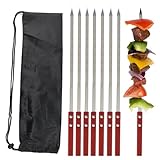 Jadin 8 Stück 42 cm Flache Schaschlikspieße Edelstahl, Adana Spieße, Grillspieße Edelstahl, Kebab mit Holzgriff, Hitzebeständiger, Wiederverwendbare Grillspieße mit Tasche, Grillzubehör, 1cm Breit