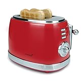 Korona 21668 Retro Toaster | 2 Brotscheiben | Retro Röstgradanzeige | Rot | Brötchenaufsatz | Krümelschublade